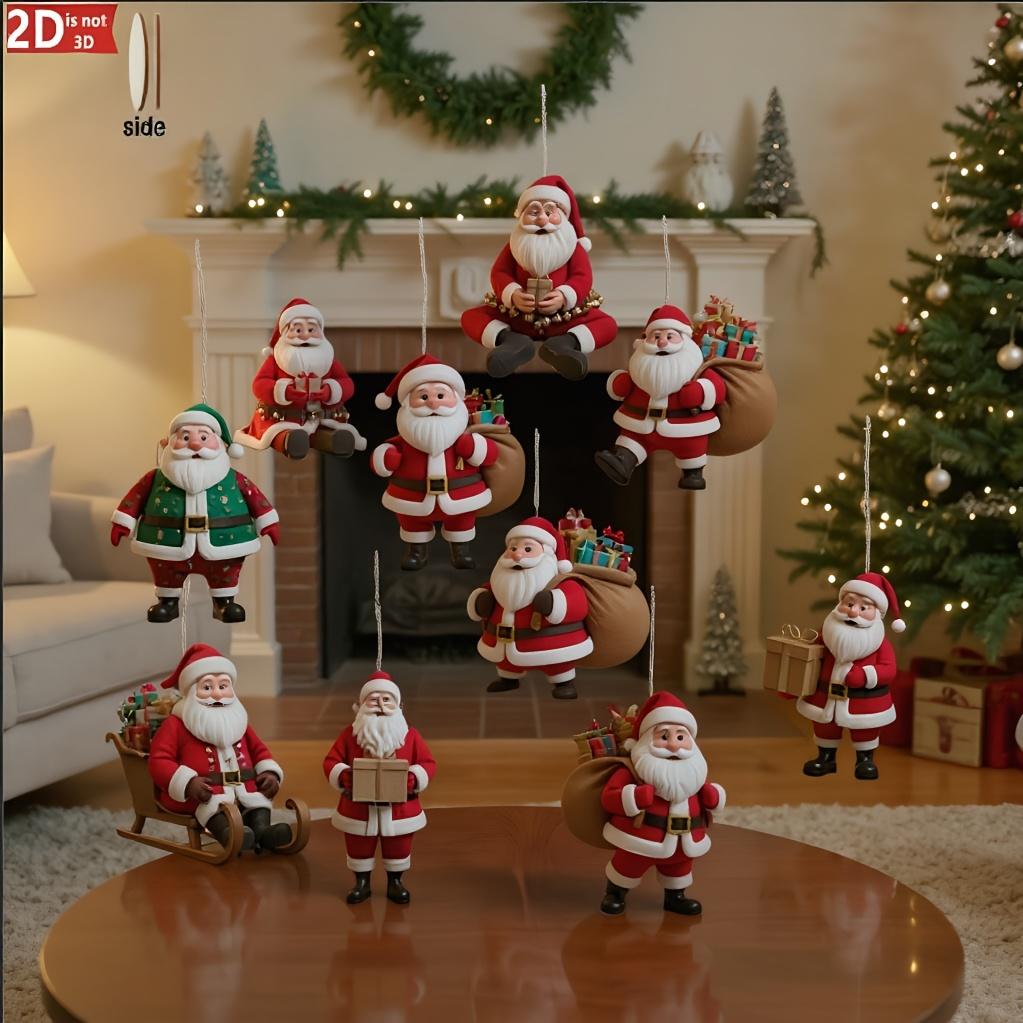 10Pcs 2D Cartoon Santa Claus with Many Gifts Christmas Tree Decor Hanging Pendant Holiday Old Man Decor Xmas Hanging Accessories