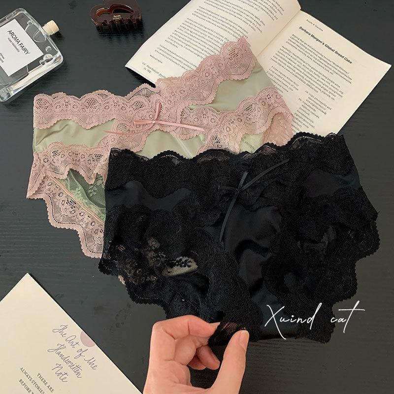 Female Spring and Summer Sexy Lace Light Luxury Pure Ice Screen Yarn Low Waist Triangle Briefs