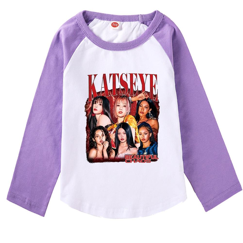 9198 Kids Girls Katseye Print Raglan Long Sleeves T-Shirt