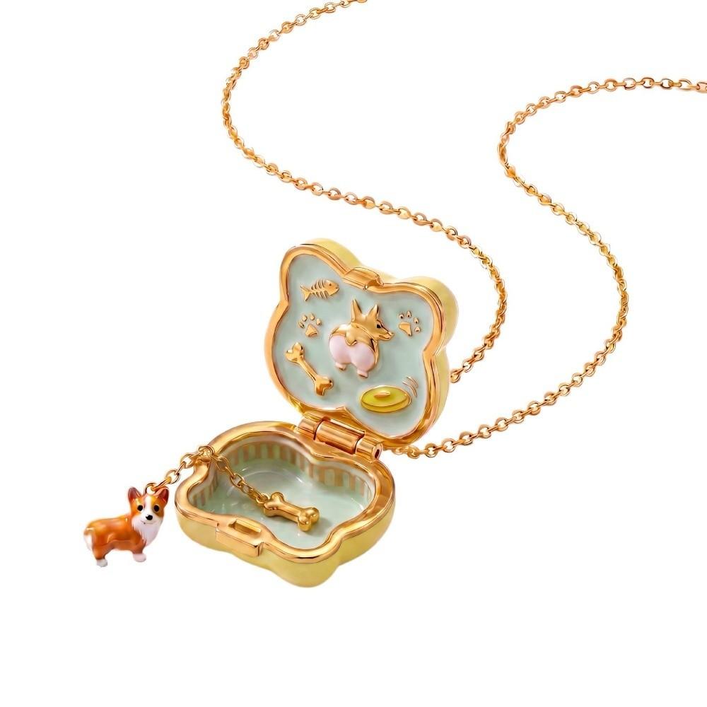 Oil Coating Openable Pendant Necklace Enamel Craft Enamel Dog Necklace Teen Girls Jewelry