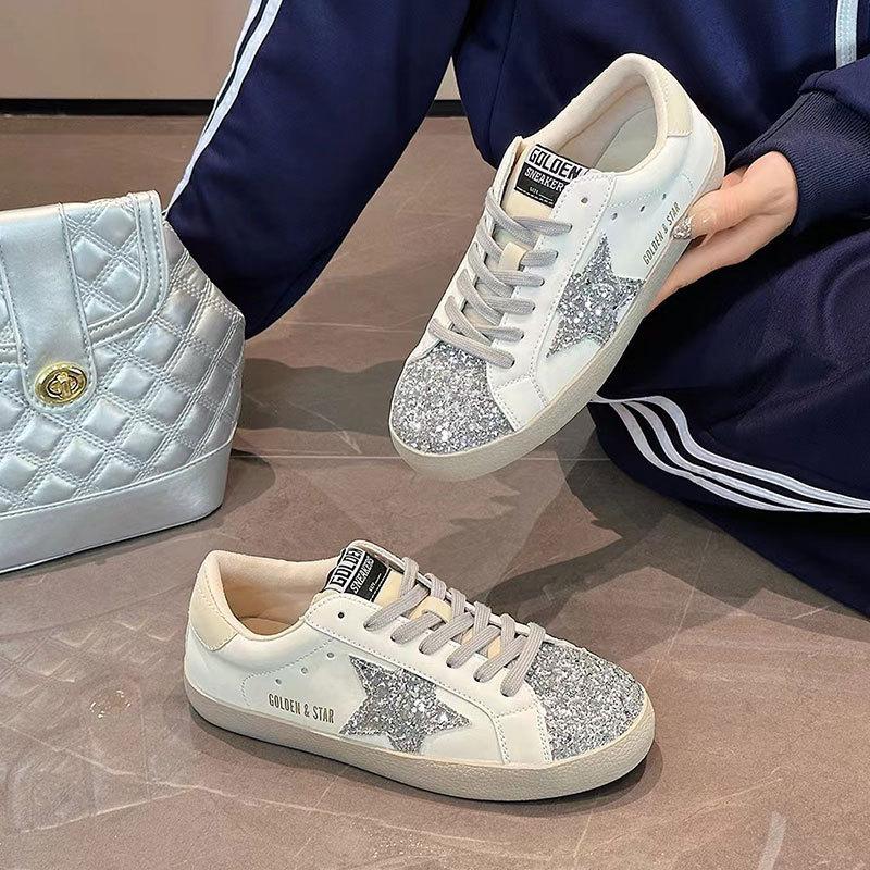 Spring  new  Leather flash diamond star shoes women's  mint mambo retro color matching wear casual Internet celebrity board shoes