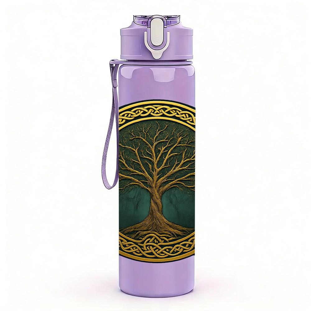 1PC Round Tree Of Life Ornament 750ml Color Plastic Sports Water Bottle Leakproof Flip Straw Lid For Sports Office Home Use