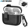 KEYSION With Carabiner Lock Phone Stand Protective Earphone Case for AirPods Pro 3 Pro 2 Soft TPU+PC Shockproof Cover for AirPods 4 3 2 1