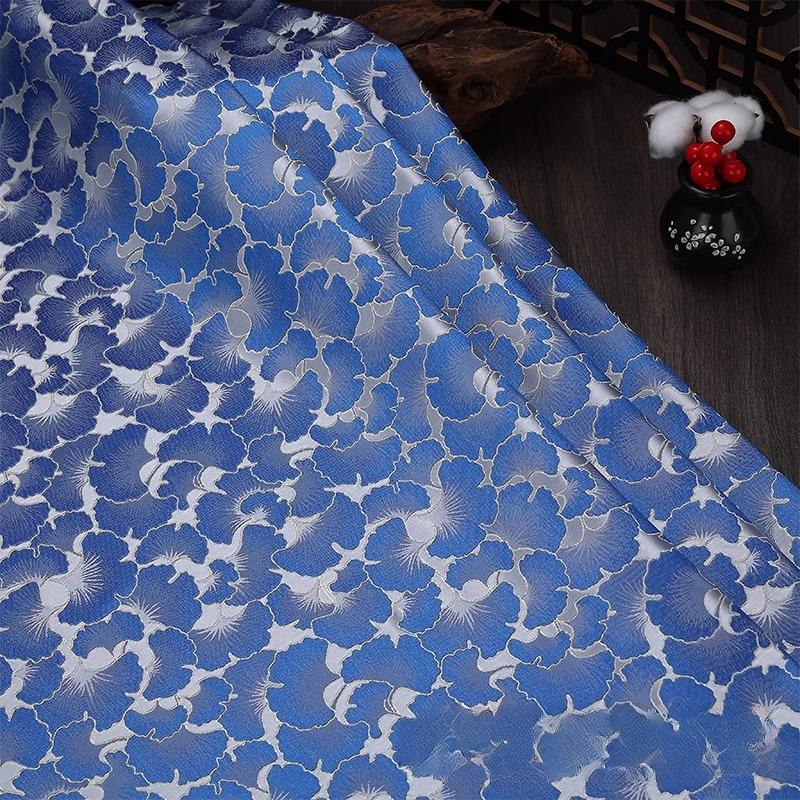 75x100cm Ginkgo Muster Jacquard Brokat Stoffe für Satin Kleid Designer Nähen Cheongsam Kimono Bekleidung DIY Patchwork Material