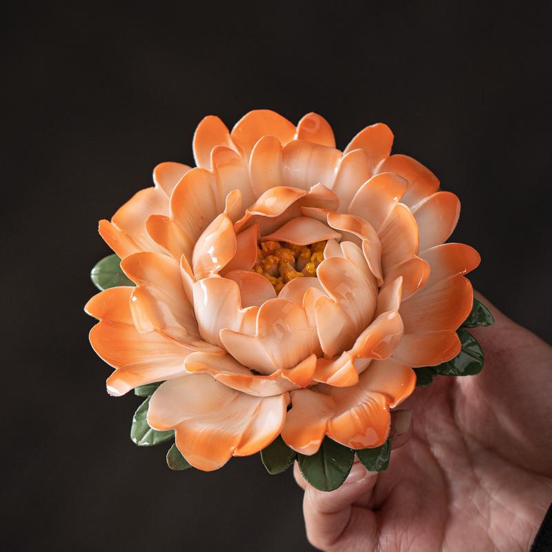 Simulated hand-squeezed peony flower porcelain flower ceramic thread incense seat incense insert tea ceremony desktop decorative