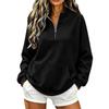 Damen Colorblock Halbreißverschluss Langarm Pullover Sweatshirt mit Taschen Lockerer Schnitt