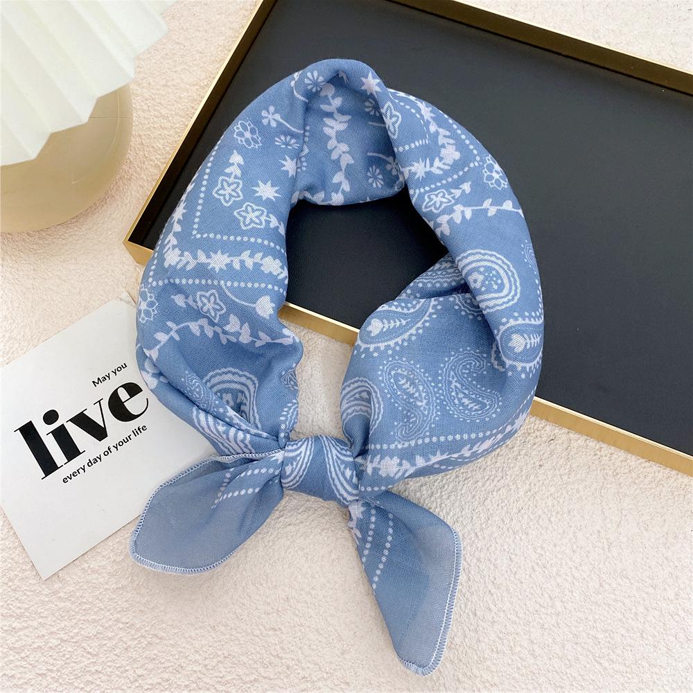 58 Cashew Silk Small Square Scarf: Korean Style Cotton Linen Printed Headscarf and Hairband for Women, Ideal for Spring, Summer, and Autumn.