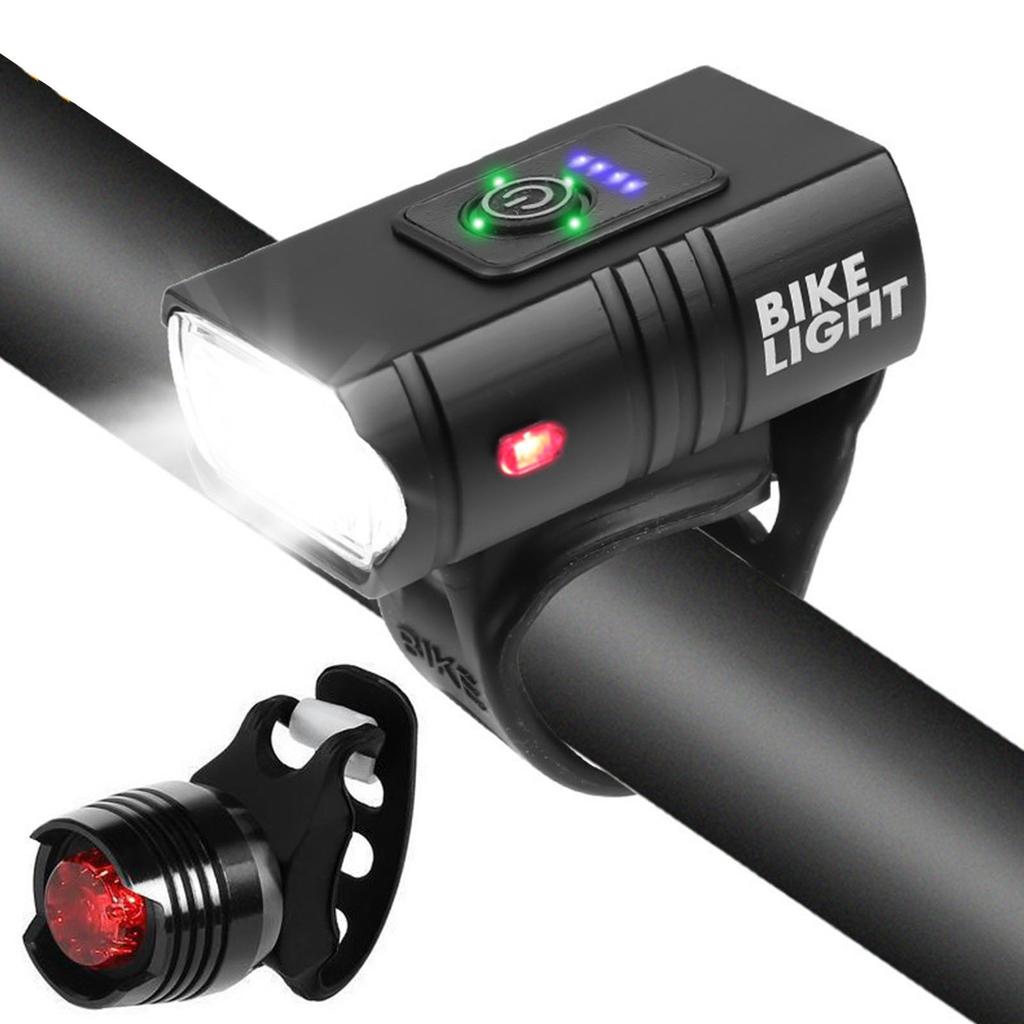 USB Rechargeable Bike Light Set with Power Display 6 Lighting Modes Waterproof Bike Headlight Taillight for Cycling