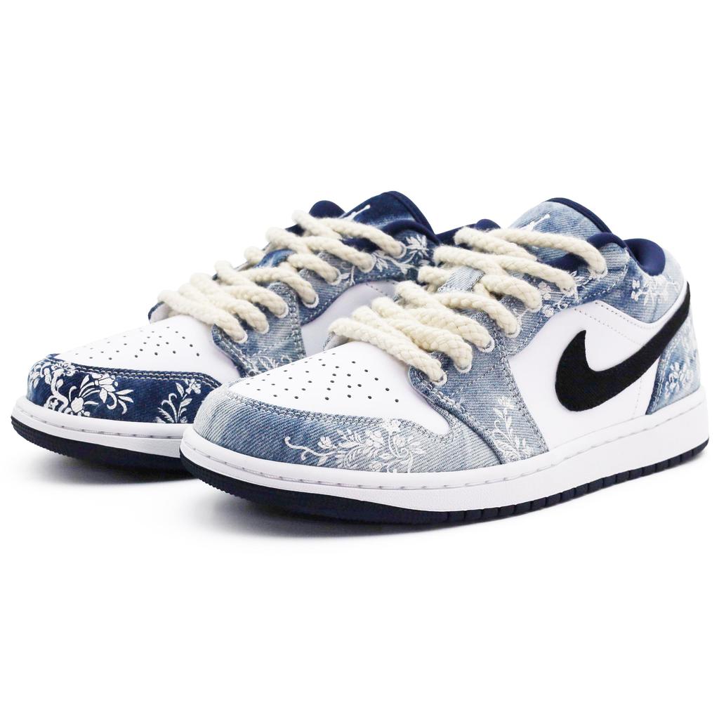 Jordan Air Jordan 1 Low Top Vintage Basketball Shoes Men's Black White Blue CZ8455-100(team-A)-Random Packaging Bags