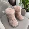 Fashion New Winter Fur Onepiece Raccoon Fur Female Snow Boots Fur Shoes Outdoor Mid Leg Boots