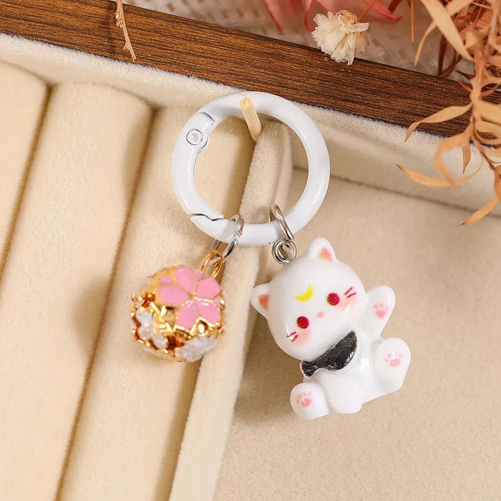 Cute Cat Cartoon Resin Animal with Bell Girls Women Bag Purse Charm Couple Key Chains Gift Accessories Bag Charm