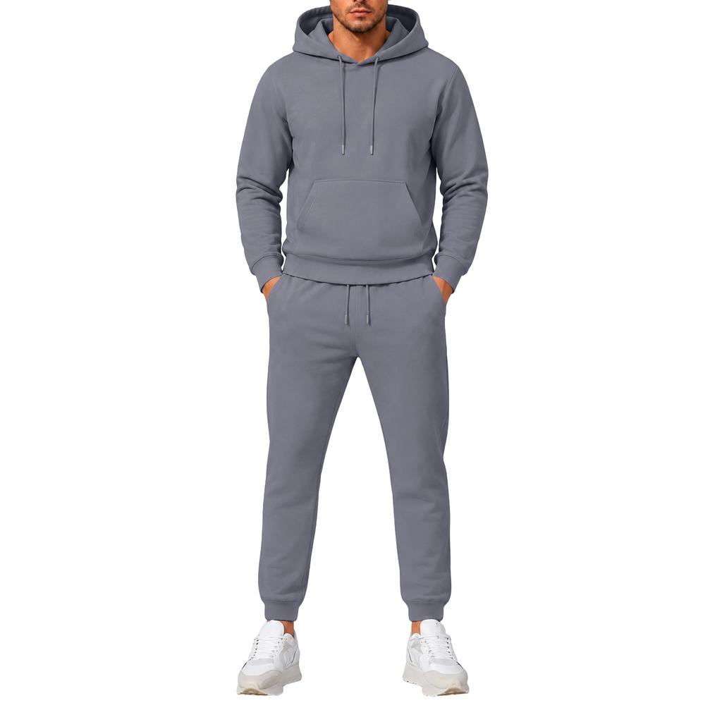 Men's Hooded Sweatshirt and Sweatpants Set Versatile Casual Athletic Outfit