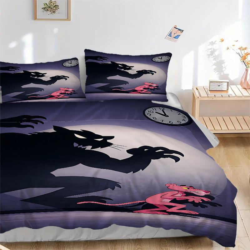 3Pcs Pink Panther Vs Wolf Bedding Sets For All Sizes New 3D Printed Bed Cover Comforter Duvet Cover Pillowcase Bedroom Decoration