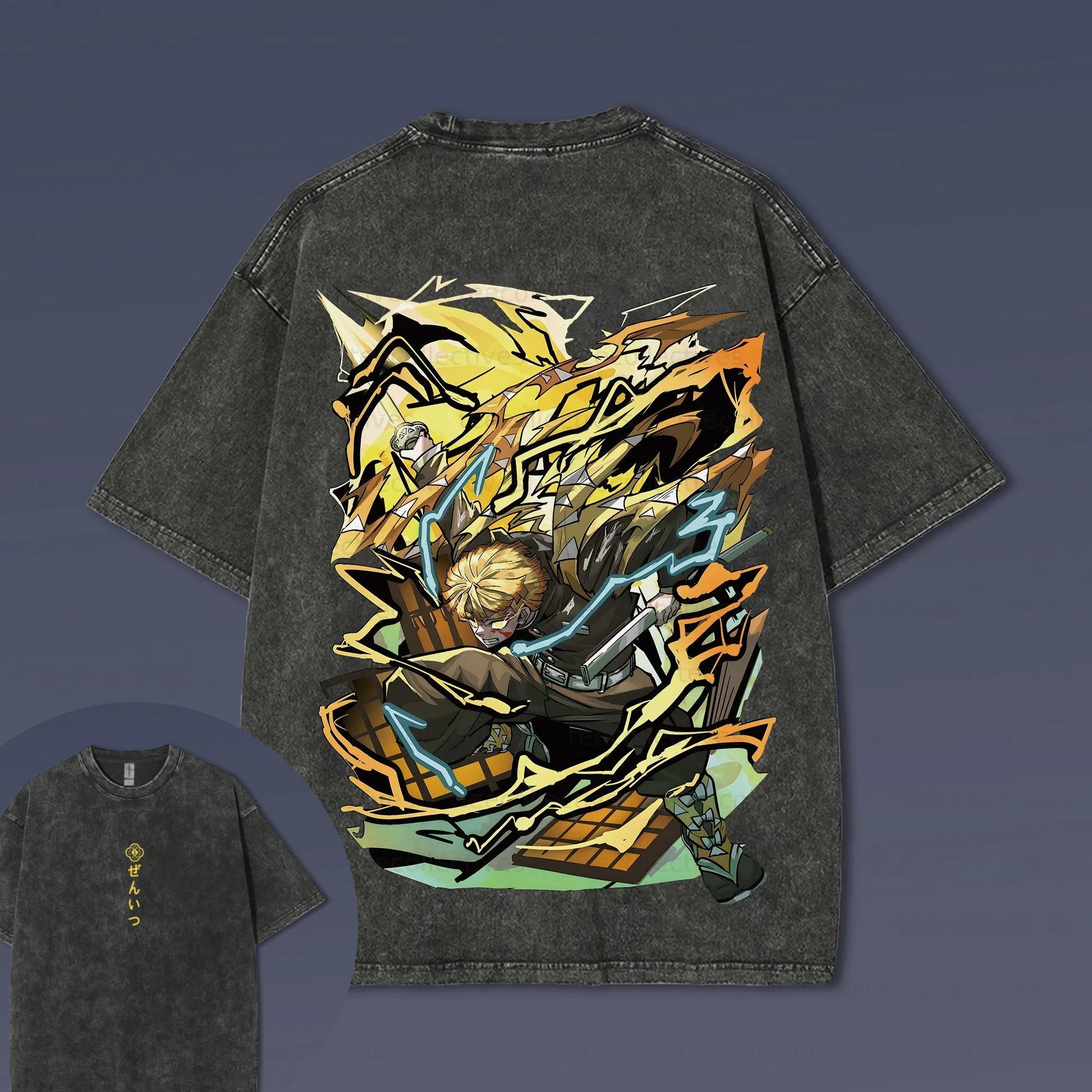 Ghostblade Printed Short Sleeve Tshirt for Casual Summer Men s Street Clothing Men s Washed T-shirt for Men s Anime T-shirt S