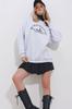 Women's Sweatshirt New Season Fashion Navy Blue Crew Neck 3 Thread Embroidered Oversize Sweatshirt