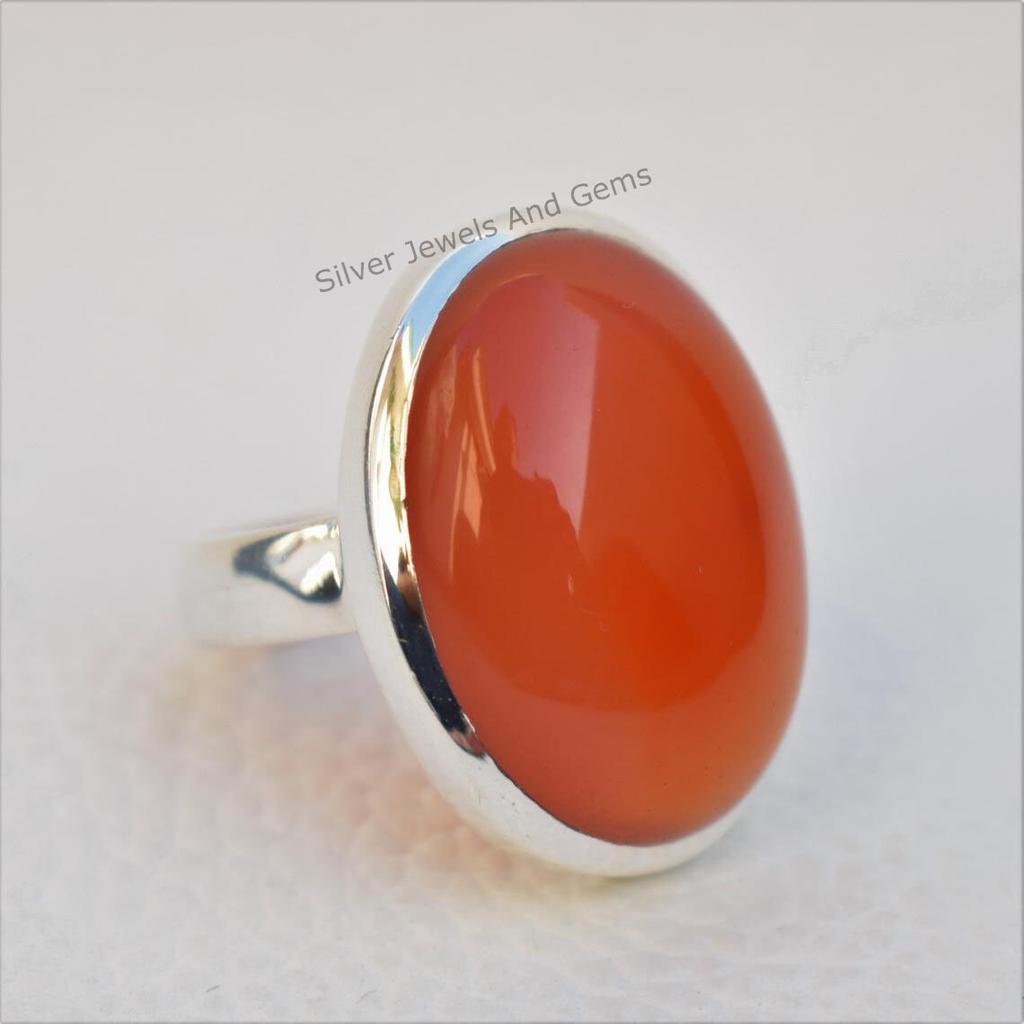 Natural Carnelian Ring, Handmade Ring, 925 Sterling Silver Ring, Gift for Her, Simple Oval Ring, Anniversary Gift, Gemstone Ring