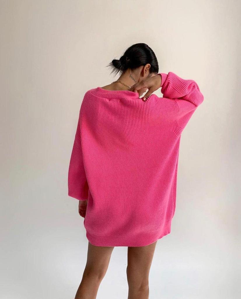 Women's Autumn/Winter Pearl Button Cardigan Sweater Coat - Loose Fit & Solid Color