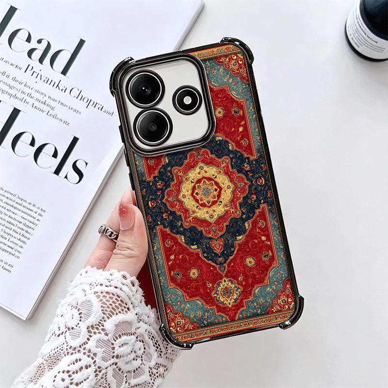 Persian Carpet Floral Pattern Soft Phone Case For Xiaomi Redmi Note 14 15 Pro Plus 13 12 11S 11T 5G 10 9S 9 Plating Anti-Fall Fu