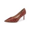 Elegant Red Silk Stiletto Heels with Gold Trim - Ideal for Weddings, Banquets, and Formal Events