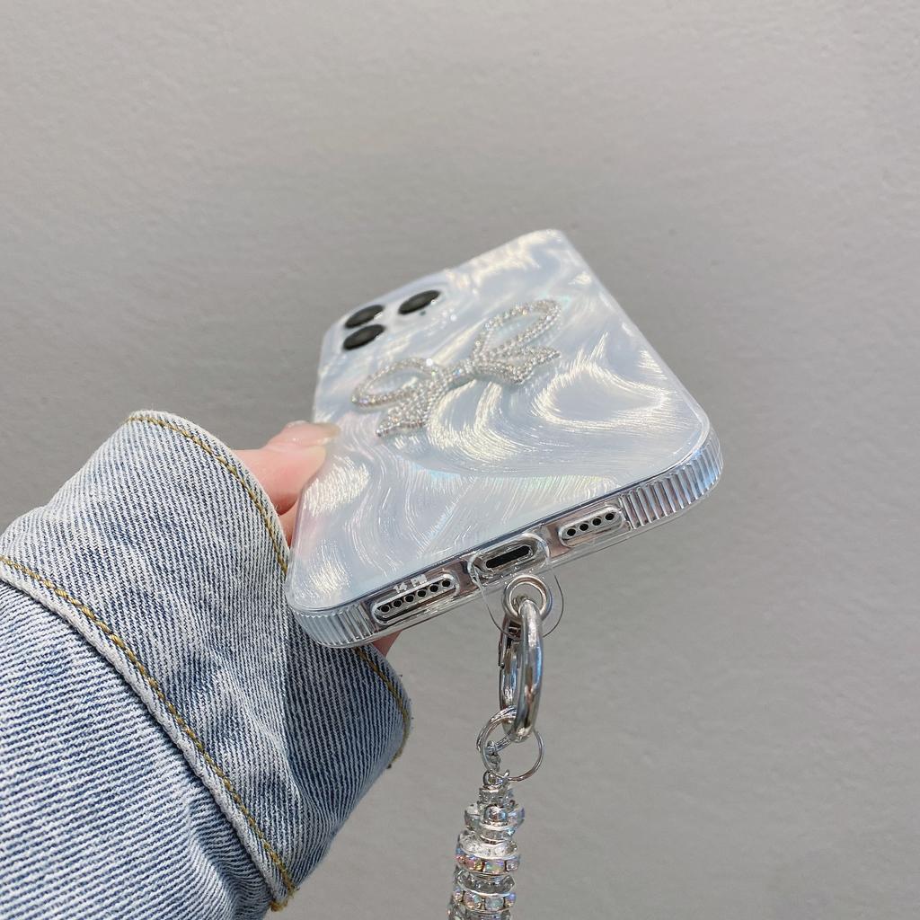 Spring and Summer Protective Case Suitable for Iphone15 Feather Yarn Luxury 12 Bow Chain 13 Hard 14 Apple 16 Mobile Phone Case