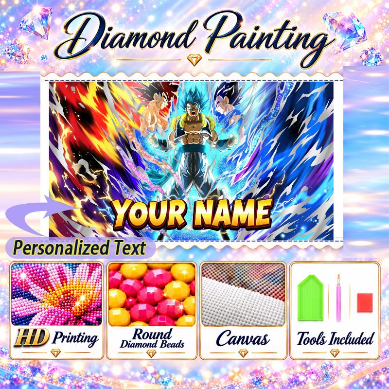 Personalized Gogeta Diamond Art Custom Name 5D Diamond Painting Full Drill DIY Craft