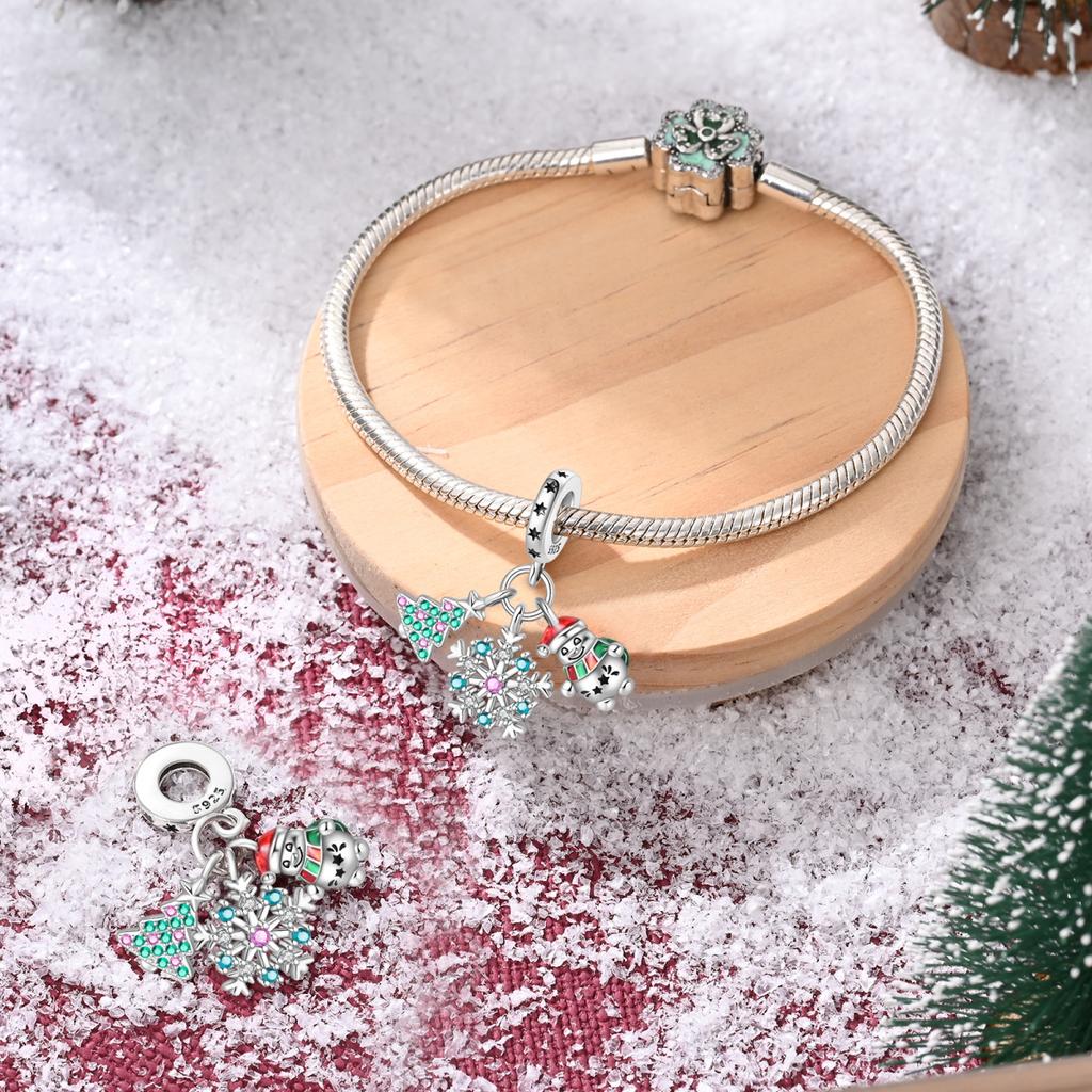 Copper Charms Original Snowman Snowflake Beads Fit Bracelet Jewelry Diy Lady'S Gift Aaccessory