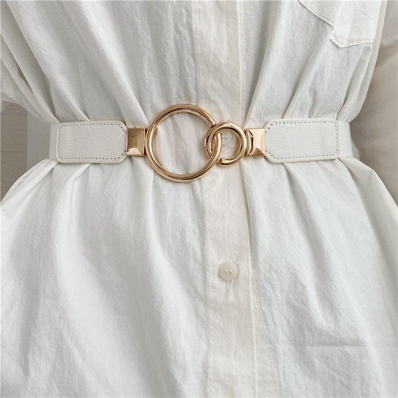 

Korean Style Versatile Elastic Waistband For Womens Dress With Elegant Round Buckle In Colors Trendy White Elastic