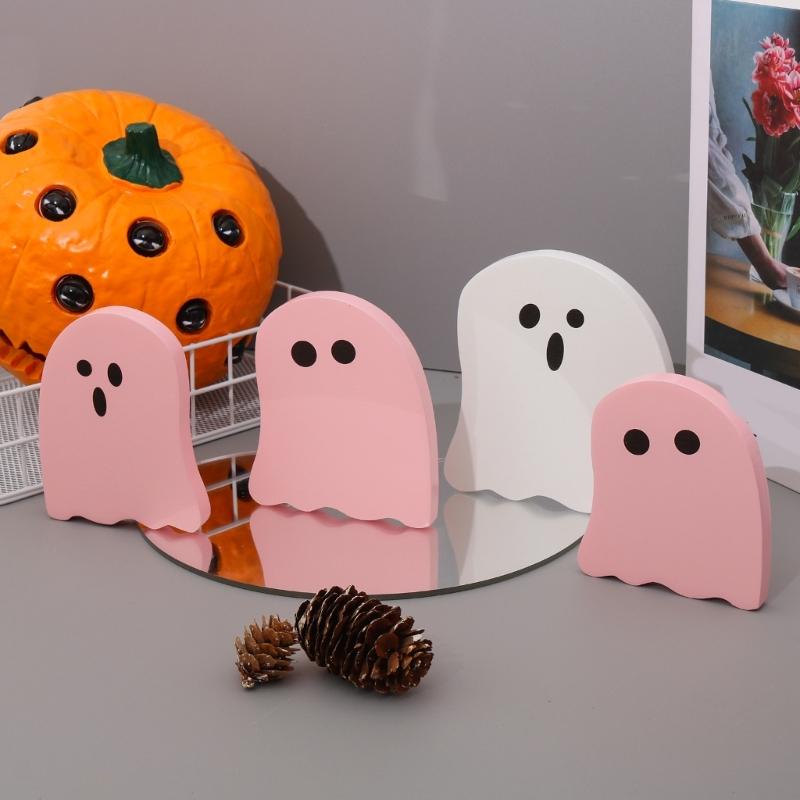 4 Piece Wooden Ghostly Figurines For Halloween Indoor Outdoor Festive Decorations Family Friendly Ghostly Room Decors