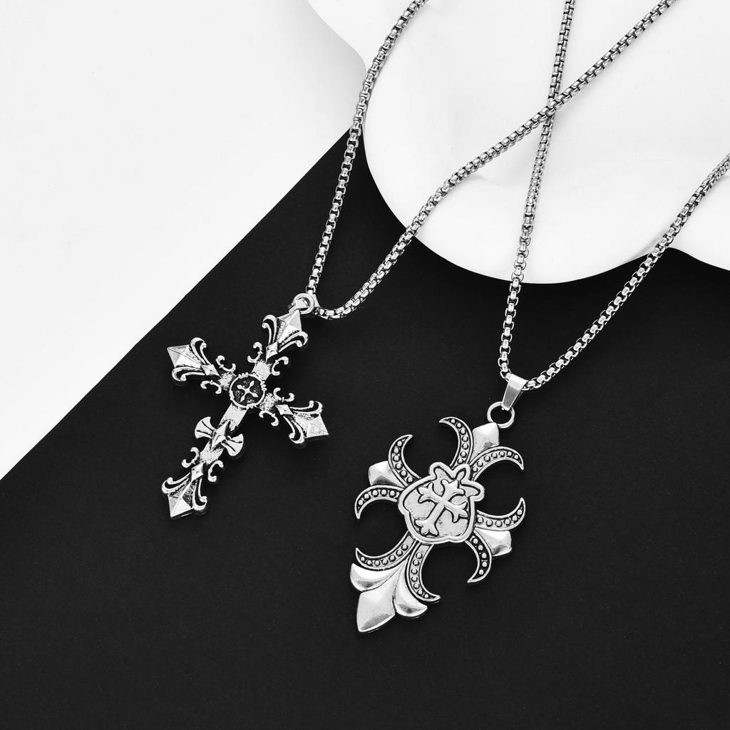 Vintage Hip Hop Sweater Chain Necklace: Flaming Cross Pendant Unisex.