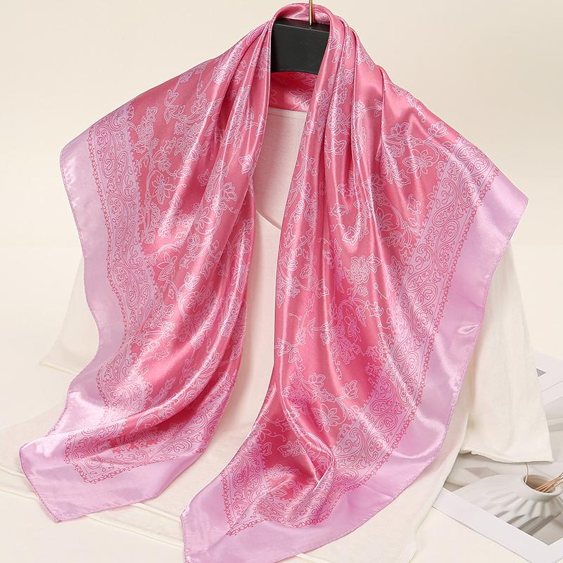 New Satin Silk Printed 90 Square Scarf Headband Kerchief Woman Muslim Hijab Shawls Lady Summer Floral Bandana Islamic Turban