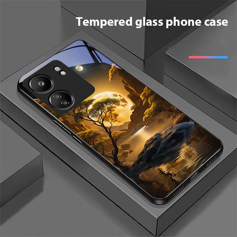 Shining Stone Light For Xiaomi Redmi 13C Note13 12 Pro Plus 5G Note 9 13T Pro POCO X6 F5 F6 Black Tempered Glass Phone Case