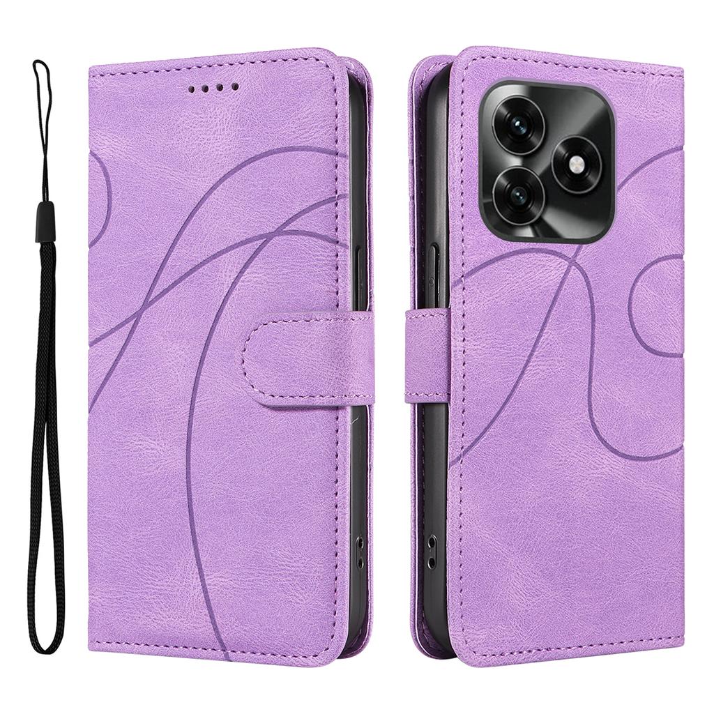 For Honor X5c Plus 4G Wallet Case Leather Phone Cover Stand with Curved Line Design -  Black