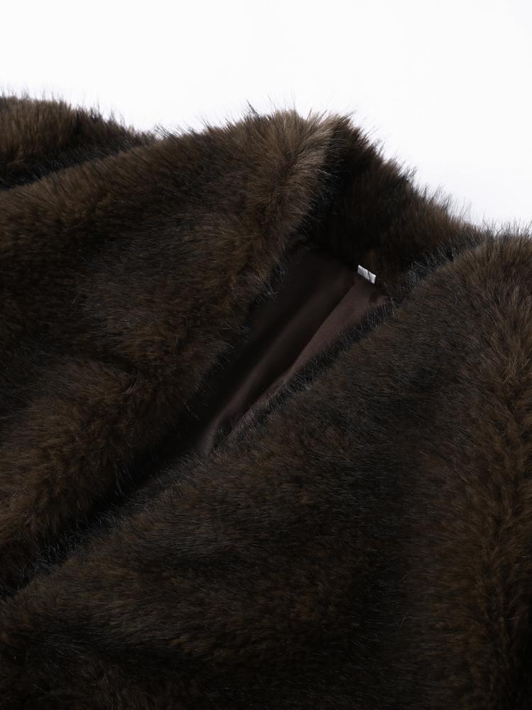 Women's Medium To Long Faux Fur Jacket Women's Collar Warm Fur Coat Brown 2025 New Collection