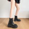 Vintage Maillard schwarze Stiefel 2025 neue Frühherbst Muffin dicksohlige Schnürstiefeletten Britische Martin-Stiefel Damen