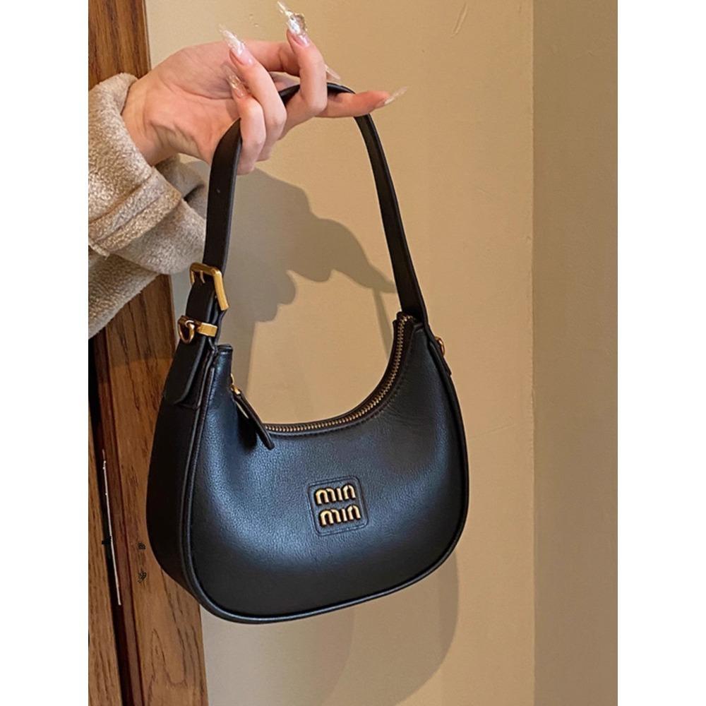 Small Bag Women's New Crescent Moon Bag Autumn and Winter Dumpling Bag Commuter Black Messenger Bag Hand Carry Armpit Bag