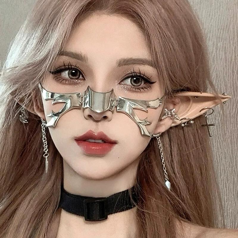 Gothic Punk Metal Mask Man Woman Multifunction Adjustable Metal Chain Mechanical Face Mask Halloween Cosplay Accessories