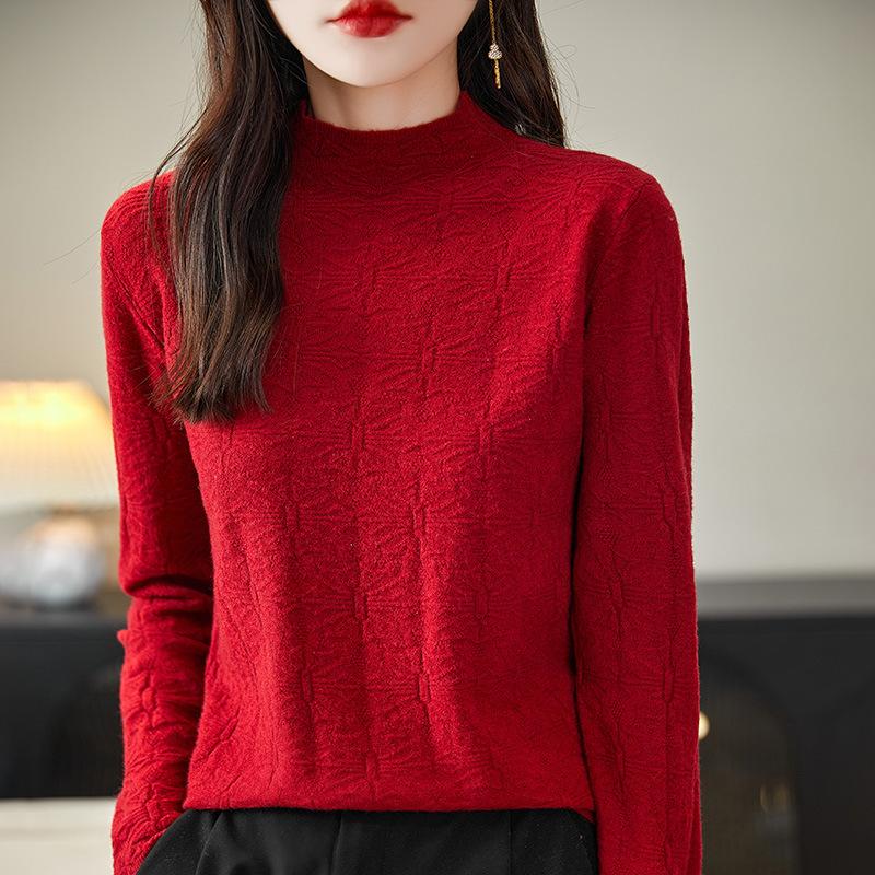 

Spring and Autumn New Semi-turtleneck Long Sleeve Knitted Sweater Butterfly Pattern Fashion Versatile Thin Top Women s S