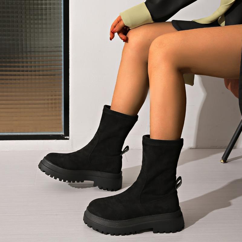 Fashion Women's Fashion Thick Heel Cotton Boots Winter New Round Head Suede Sleeve Thick Sole Anti-slip Wear-resistant Short Boots