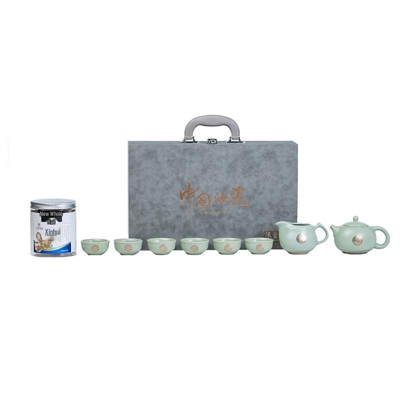 Ru Kiln 10-Piece Tea Set with Gold Pattern