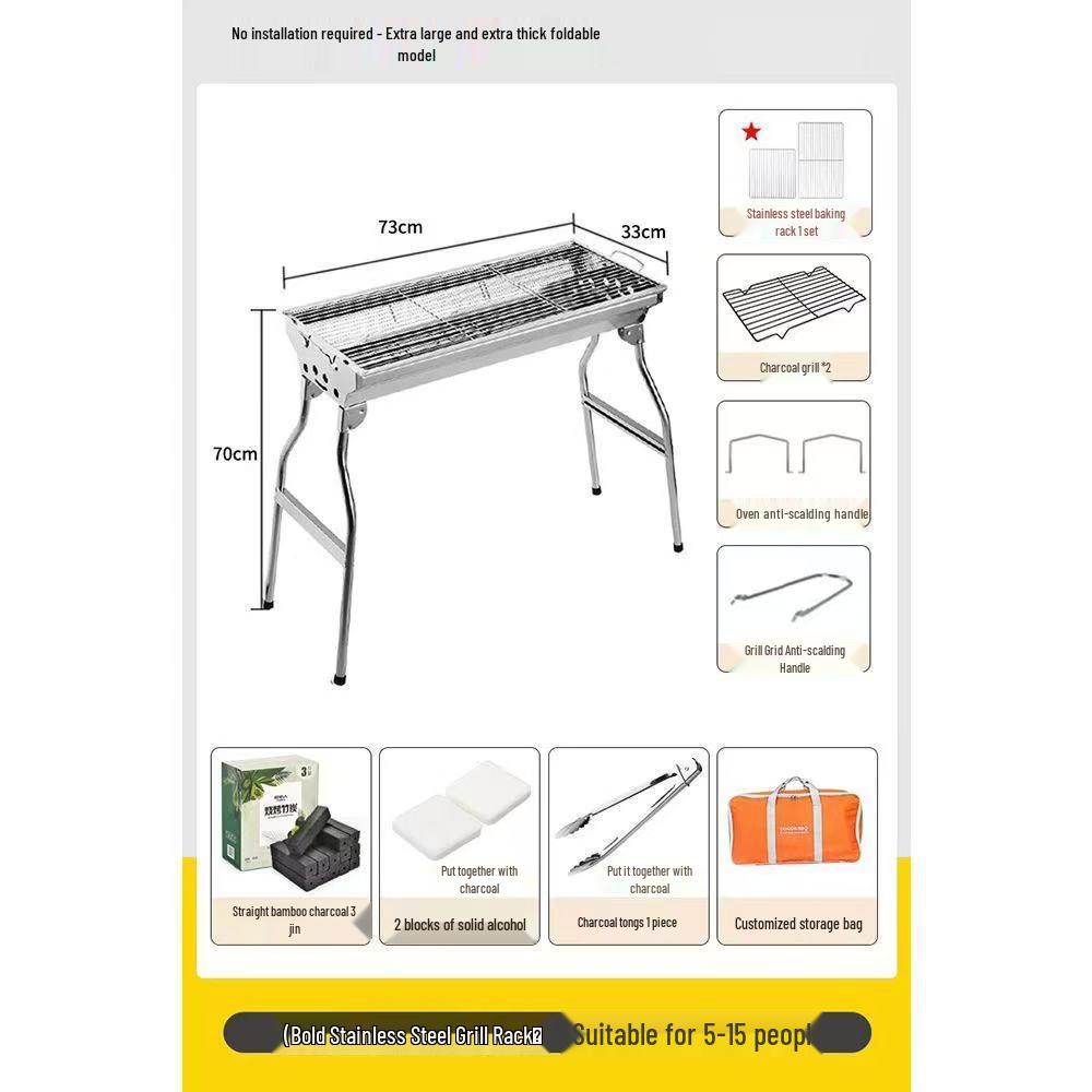 Portable Outdoor Folding Charcoal Barbecue Grill Rack