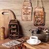 Coffee Bar Accessories 4Pcs Wooden Wall Sign, Farmhouse Rustic Mason Jar Hanging Artistic Ornament Decoration, Art Plaque for Cafe Kitchen Dining Room