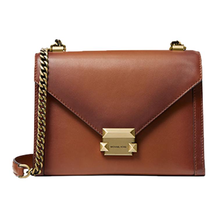 

Michael Kors MK Whitney Solid Flap Chain Leather Envelope Crossbody Shoulder Bag Large Women bags Brown 30S0AWHL3L-230 Basic Set (Bag+Dust Bag)