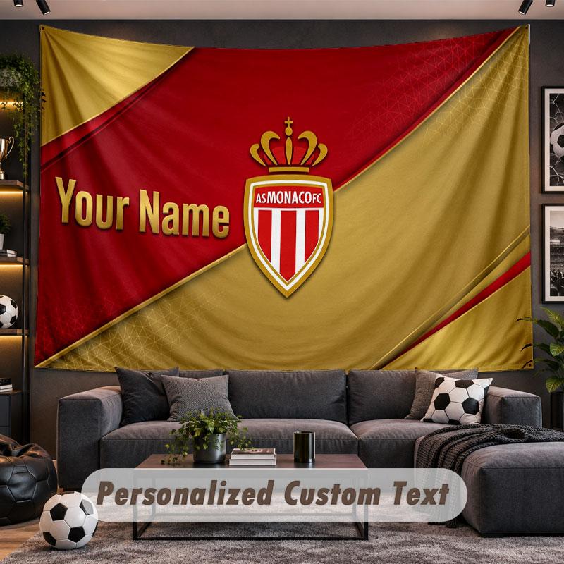 Wall Hanging Tapestry Custom NameMonaco FC Pattern Personalized Printed Fabric Wall Decor