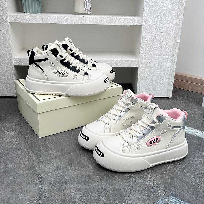 Damen-High-Top-Casual-Plateau-Sneaker, rutschfest, bequem, PU-Leder, zum Laufen, Wandern, klobige Schnür-Sneaker, Tennis-Sportschuhe für Damen