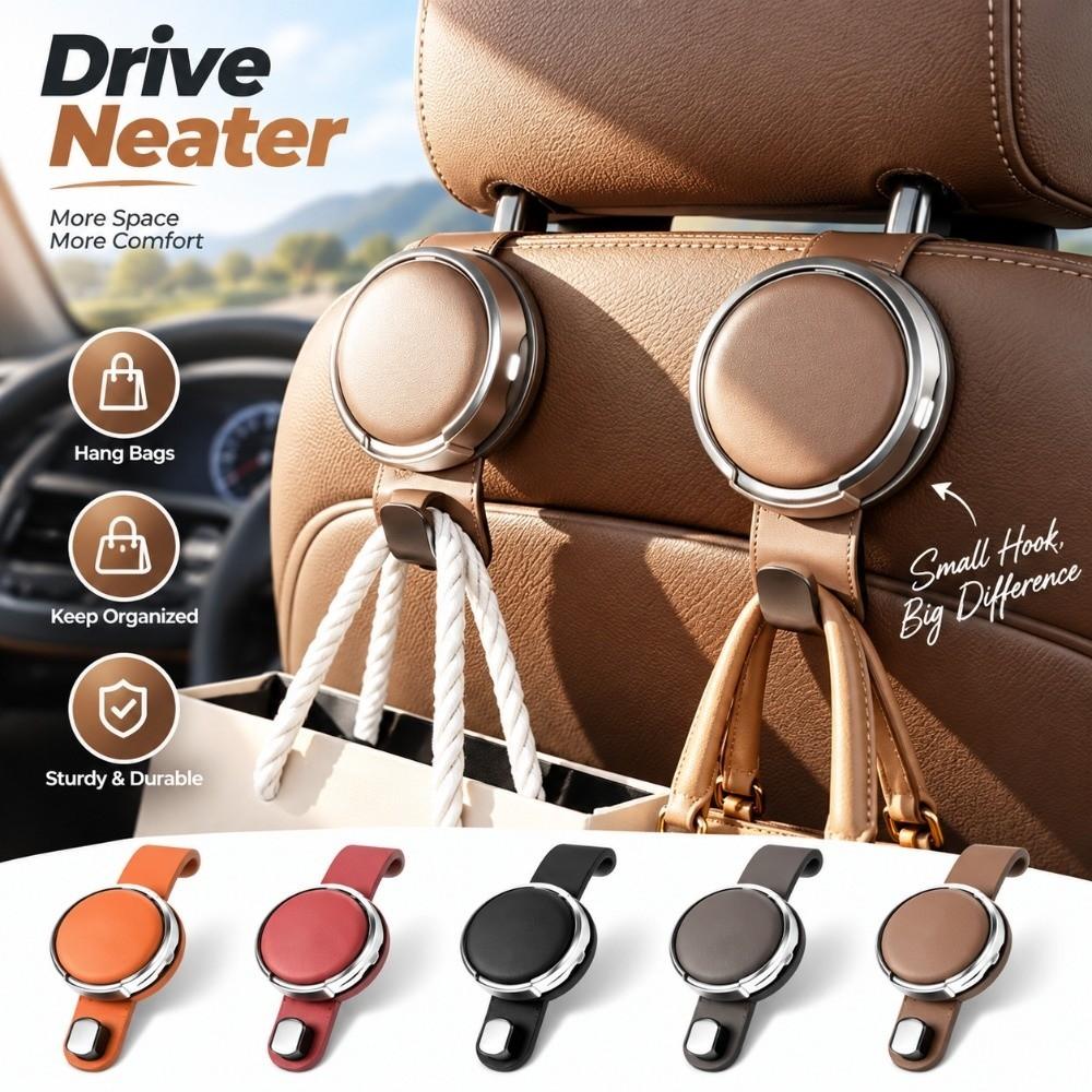 Metal Hook Car-mounted Water Cup Holder PU Leather Headrest Phone Hanger Vehicle Storage