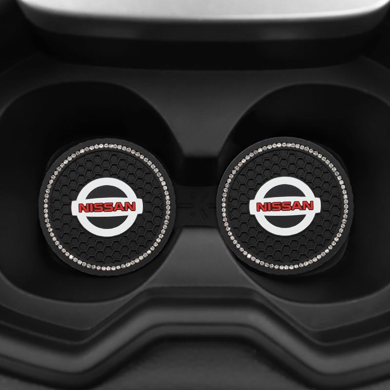 2Pcs Car Carbon Fiber Leather Anti Slip Cup Pad For Nissan GTR NISMO Qashqai Patrol X-trail Tiida Navara Sylphy Juke Teana F888
