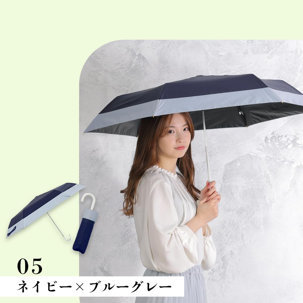 Ogawa Folding UV Perfect Gift for or any LINEDROPS 57411 Women's Parasol, 99.9% Protection, Navy/Black, Water-Repellent, Stylish, Simple, Two-Tone