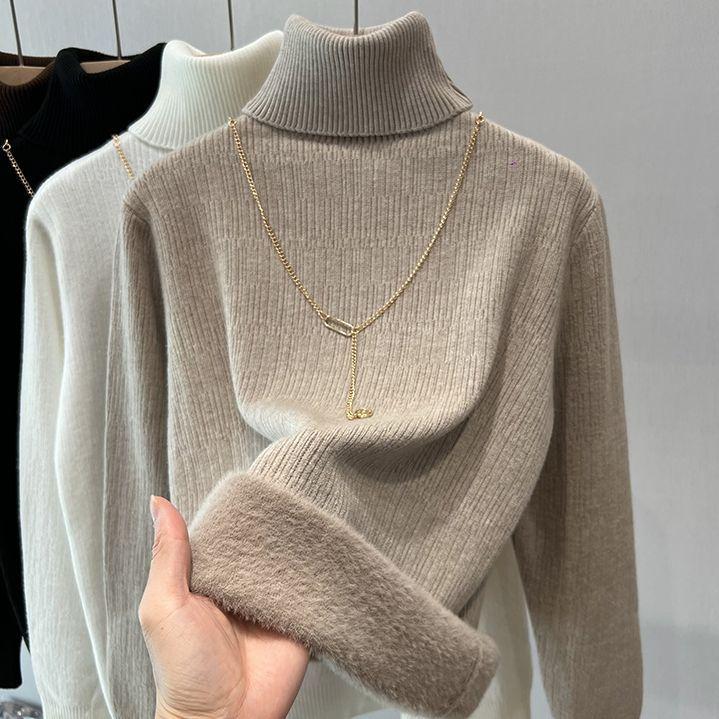 Women's High-Neck Velvet Thickened Sweater Top - Trendy Warm Innerwear for Autumn/Winter 2025