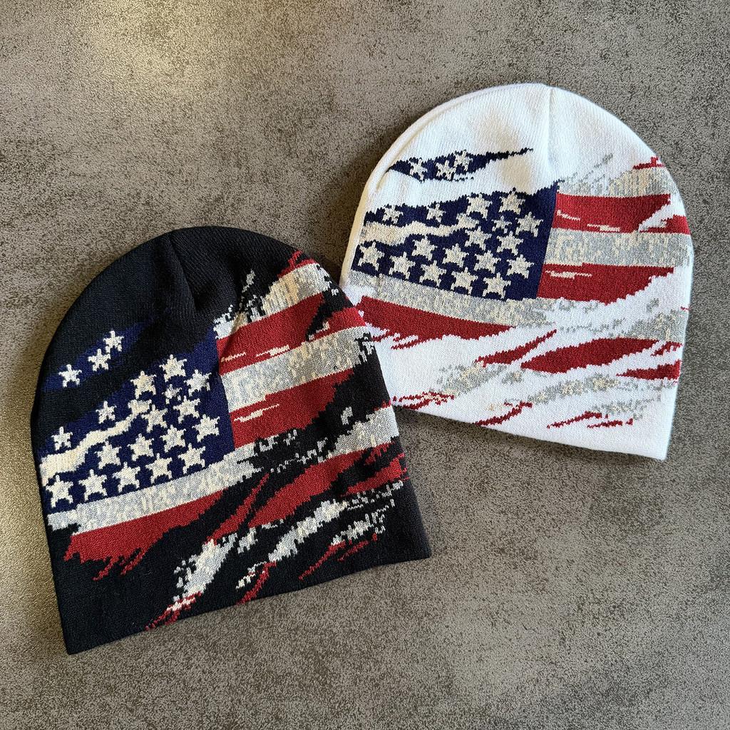 American Flag Knit Hat For Men Women Outdoor Warm Beanie With Colorblock Pattern