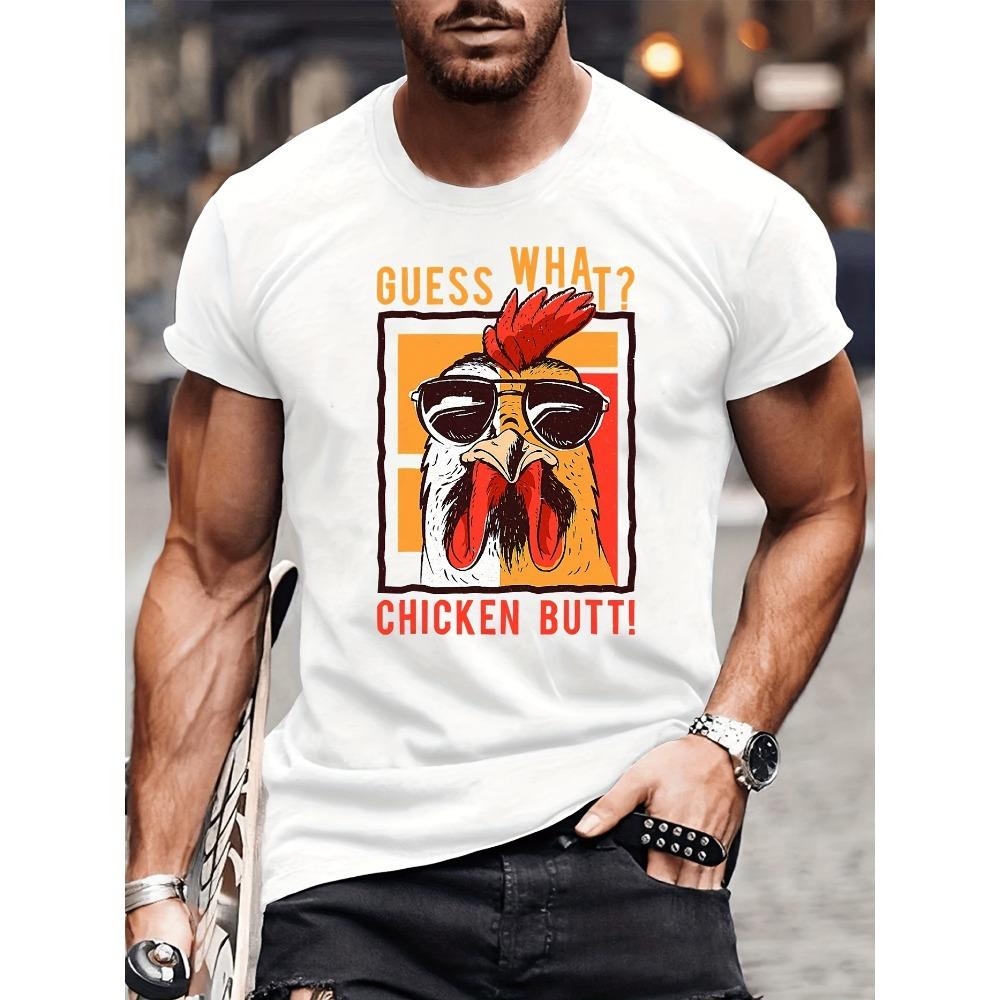 

Мужская футболка Guess What Chicken Butt с рисунком - Забавная повседневная летняя футболка с коротким рукавом, черный цвет, дизайн с петухом S